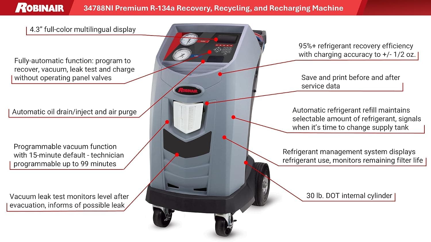 Robinair Premier R-134A Recovery, Recycling, and Recharge, AC Machine, AC RRR Machine 7