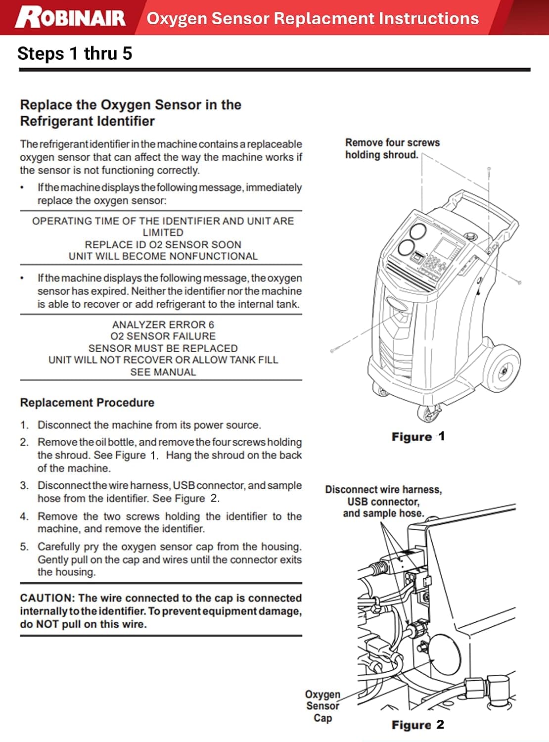 Robinair Replacement Oxygen Sensor for R-1234yf Machines and Refrigerant identifiers 3