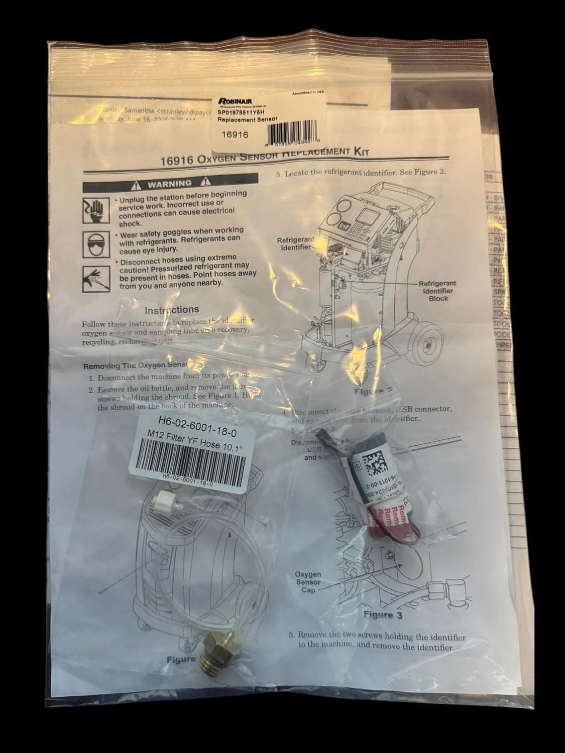 Robinair Replacement Oxygen Sensor for R-1234yf Machines and Refrigerant identifiers 5